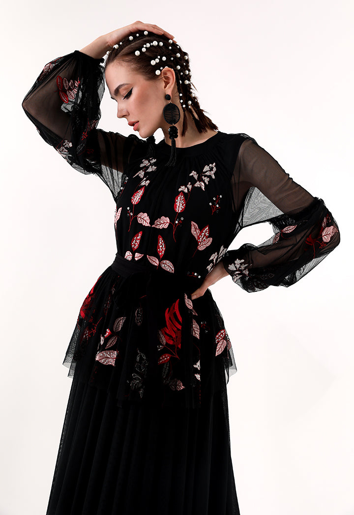 Choice Floral Embroidered Chiffon Blouse Black - Wardrobe Fashion