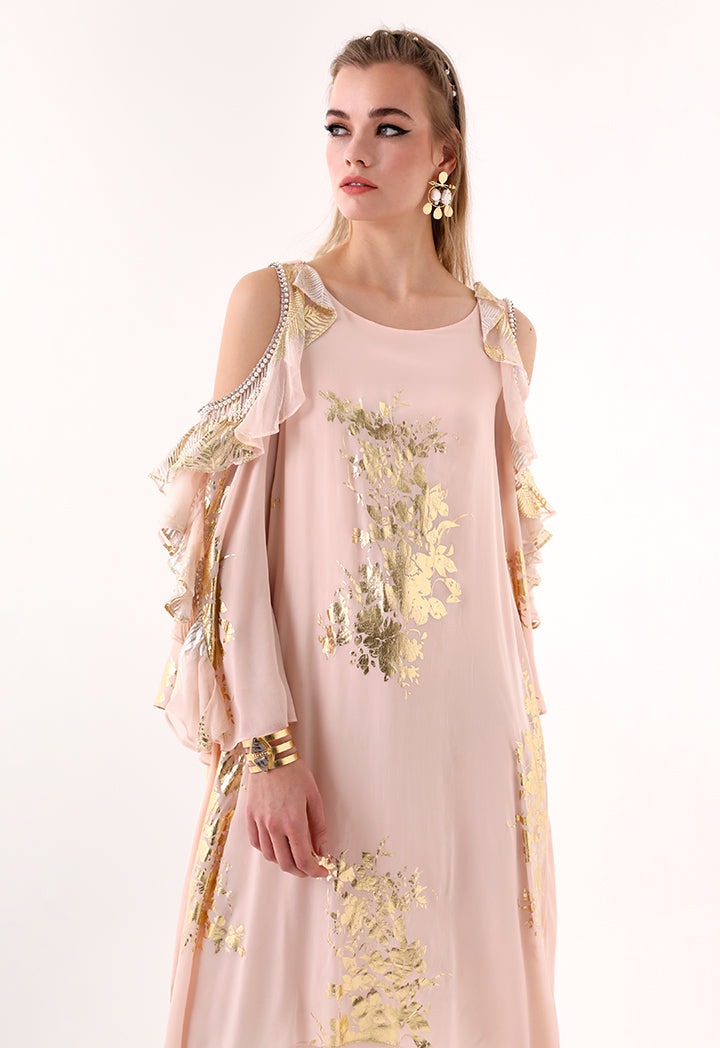 Choice Embellished Cold Shoulder Dress Blush - Wardrobe Fashion