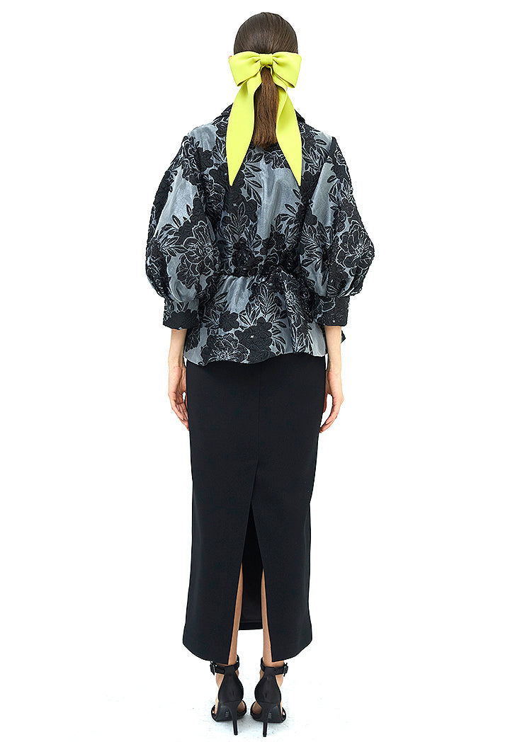 Choice Jacquard Overlapped Balloon Shirt Black - Wardrobe Fashion