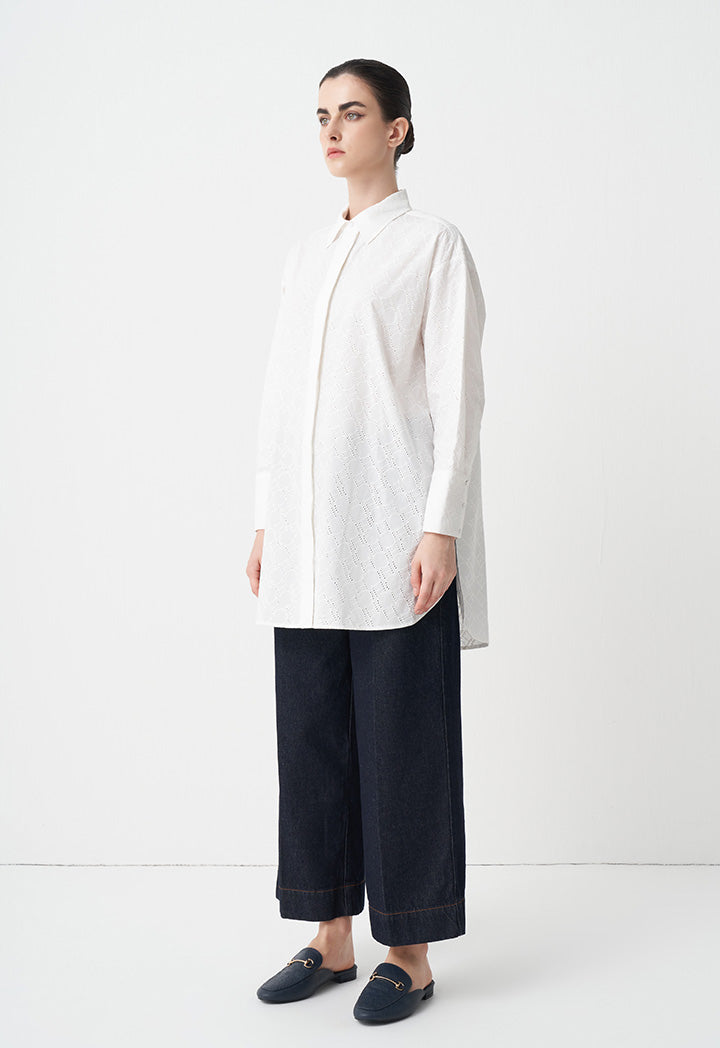 Choice Solid Monogram Schiffli Shirt  Off White