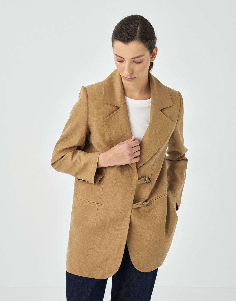 Kk Design Notched Lapel Solid Classic Blazer Camel