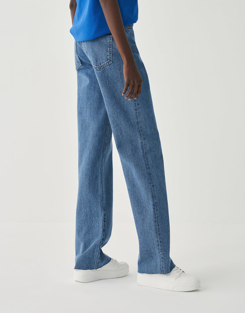 Kk Design Straight Fit Denim With Frayed Hem Blue