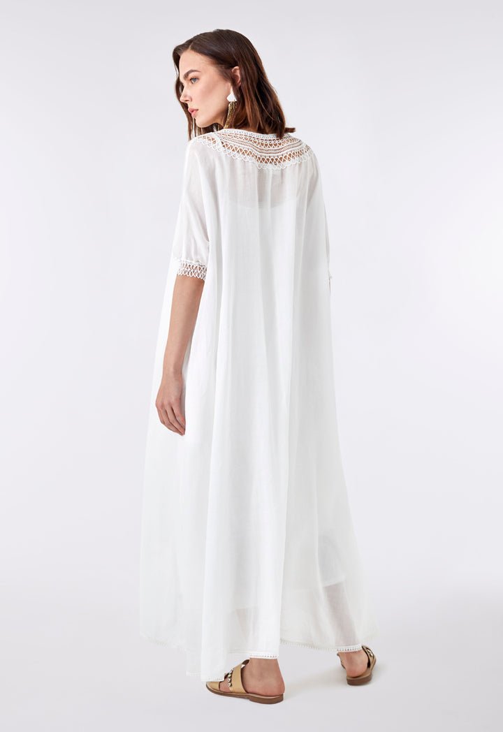 Choice Embroidered Neckline Maxi Dress Off White - Wardrobe Fashion