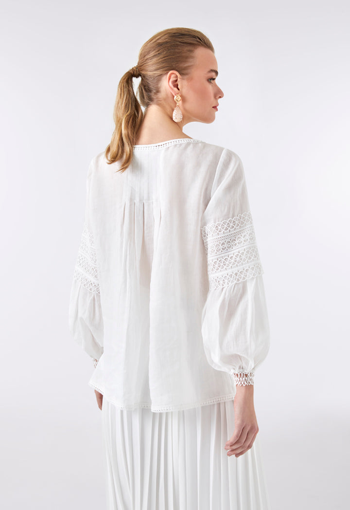 Choice Lace Embroidered Blouse Off White - Wardrobe Fashion