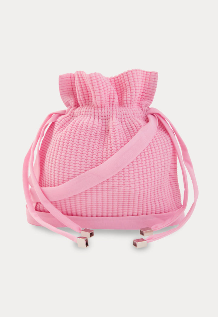 Choice Textured Drawstring Pouch Bag Pink - Wardrobe Fashion