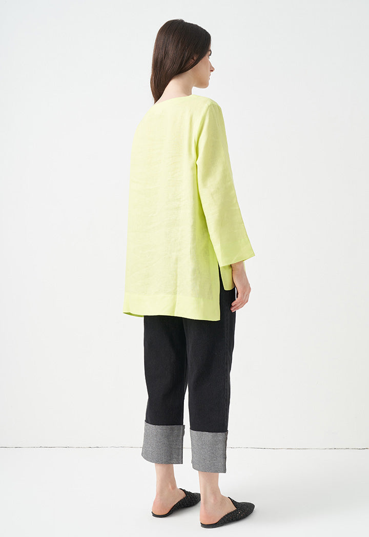 Choice Solid Long Sleeve Blouse Lime