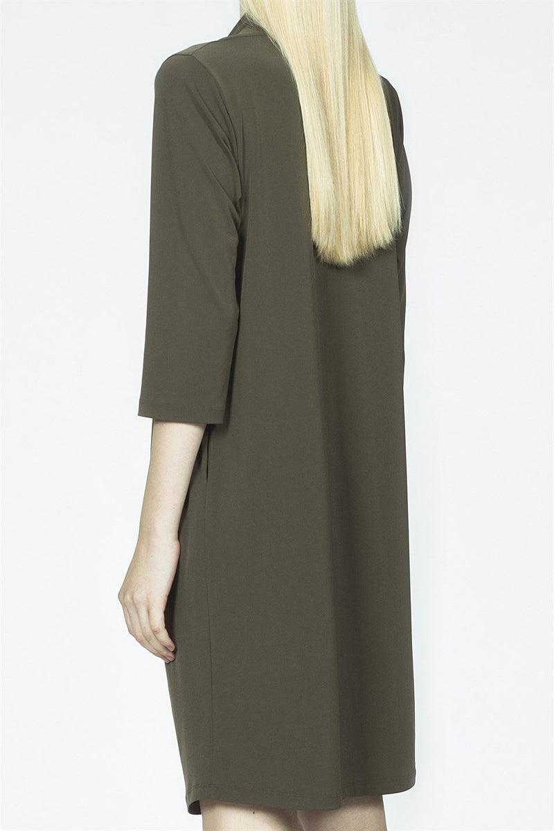 Nu Military 3/4 Sleeve Drape Detail Dress 610 Khaki