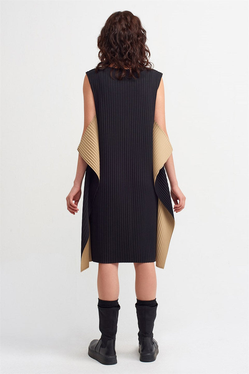 Nu Sleeveless Cape Detail Dress Beige-Black