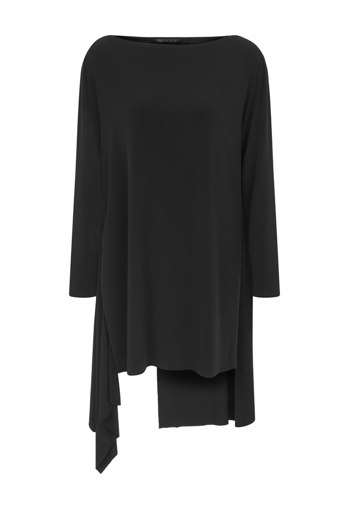 Nu Long Sleeve Asymmetrical Hem Long T-Shirt Black