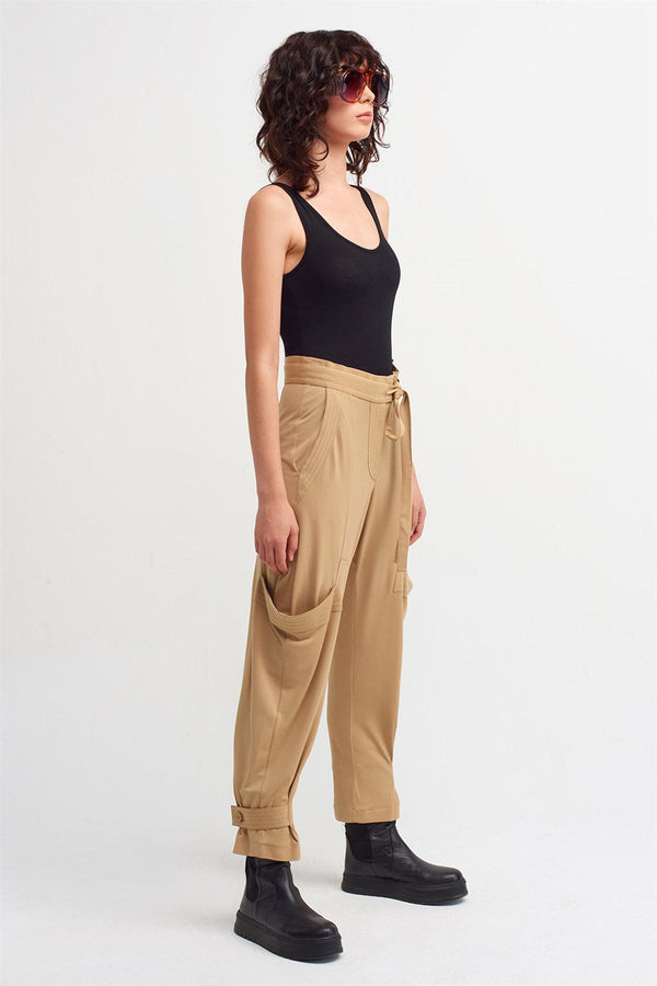 Nu High Waist Pocket Detail Trouser Beige