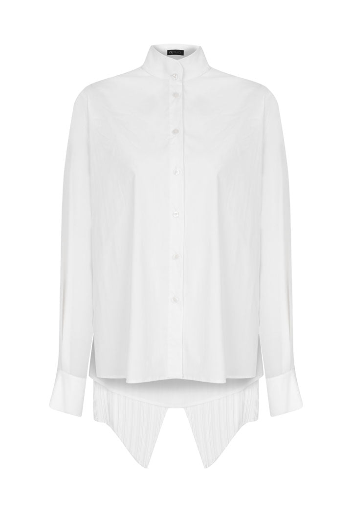 Nu Long Sleeve Back Pleated Asymmetrical Hem Blouse White