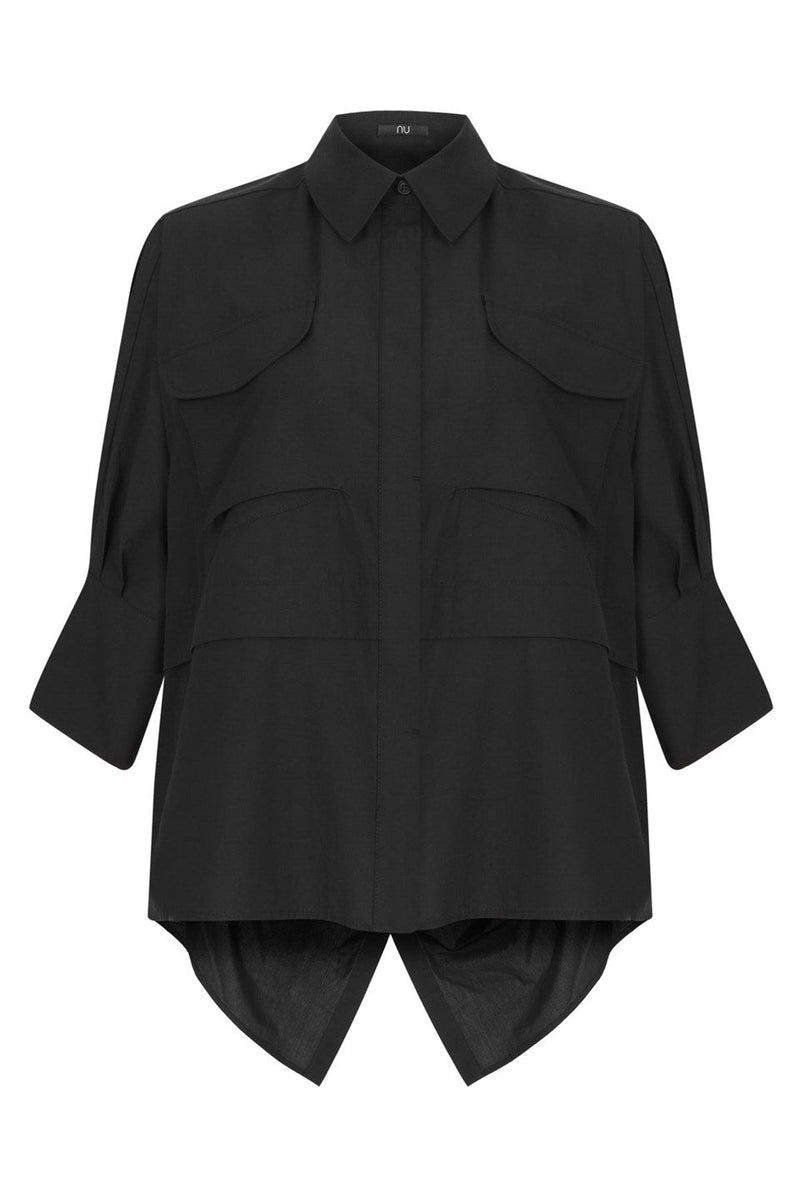 Nu Military 3/4 Sleeve Oversized Shirt 900 Black