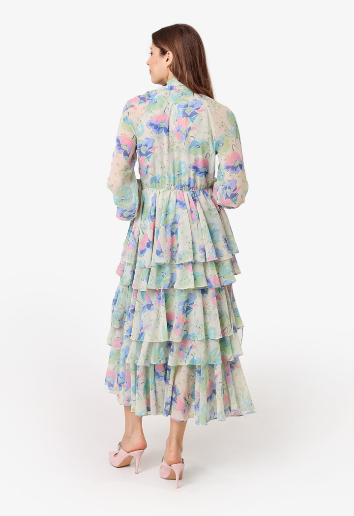 Machka Floral Printed Layered Dress Oil