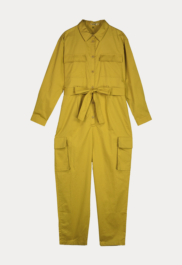 UNQ Long Sleeve Belted Cargo Jumpsuit LIME