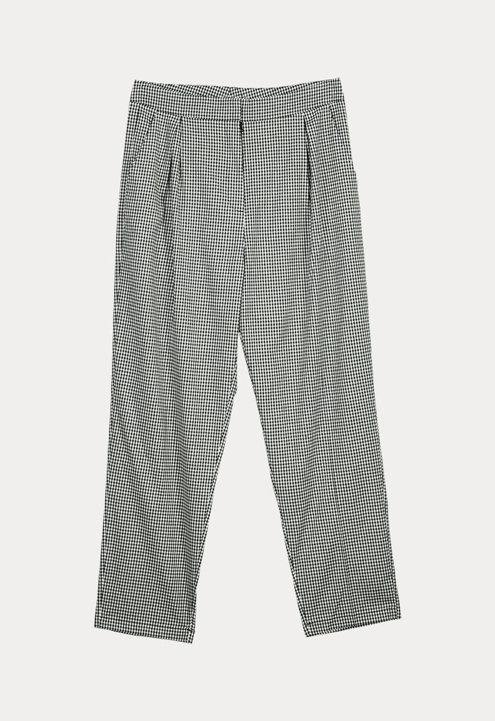 UNQ Checkered Pleated Slim Fit Trouser BLACK