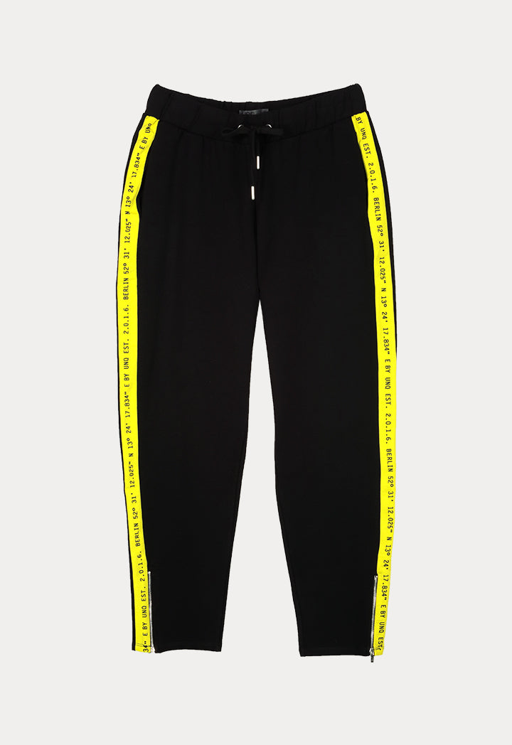 UNQ Printed Edge Drawstring Elastic Waist Trouser BLACK