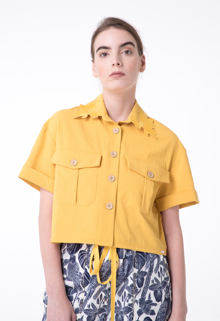 Exquise Shirt Embroied Neck S Yellow