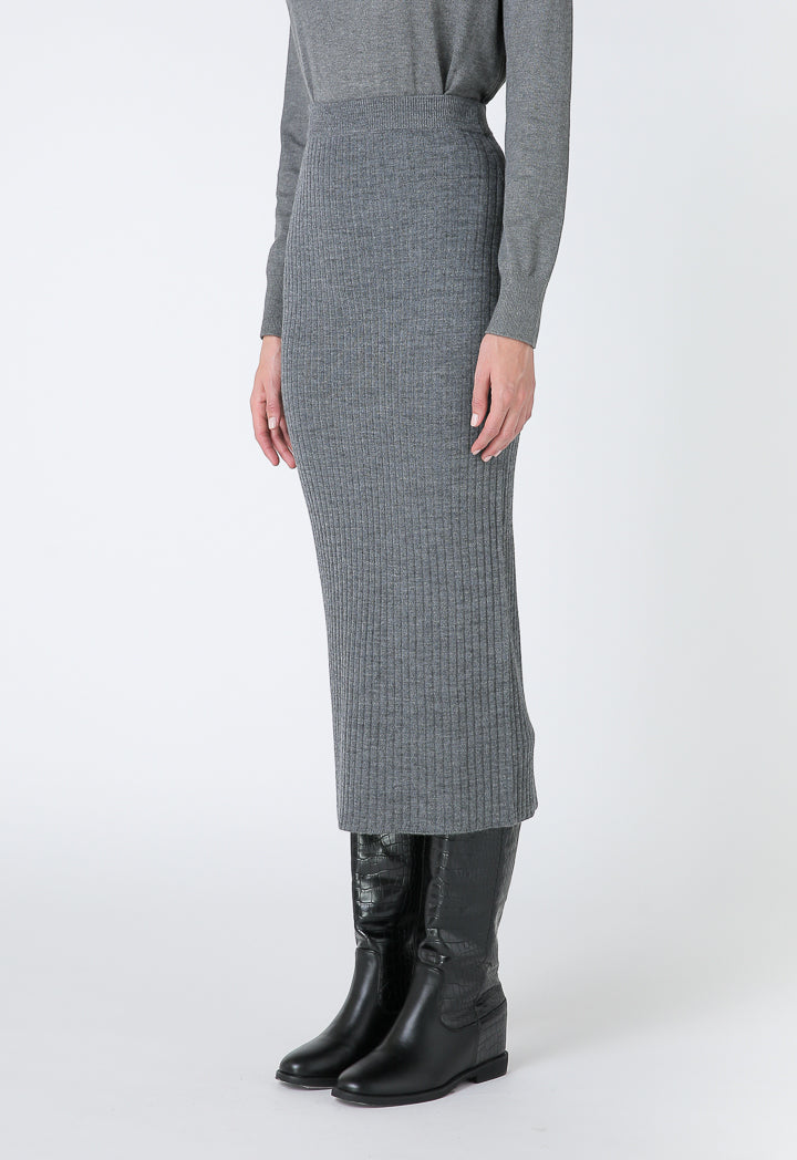 Choice Thick Ribbed Long Skirt Grey Melange