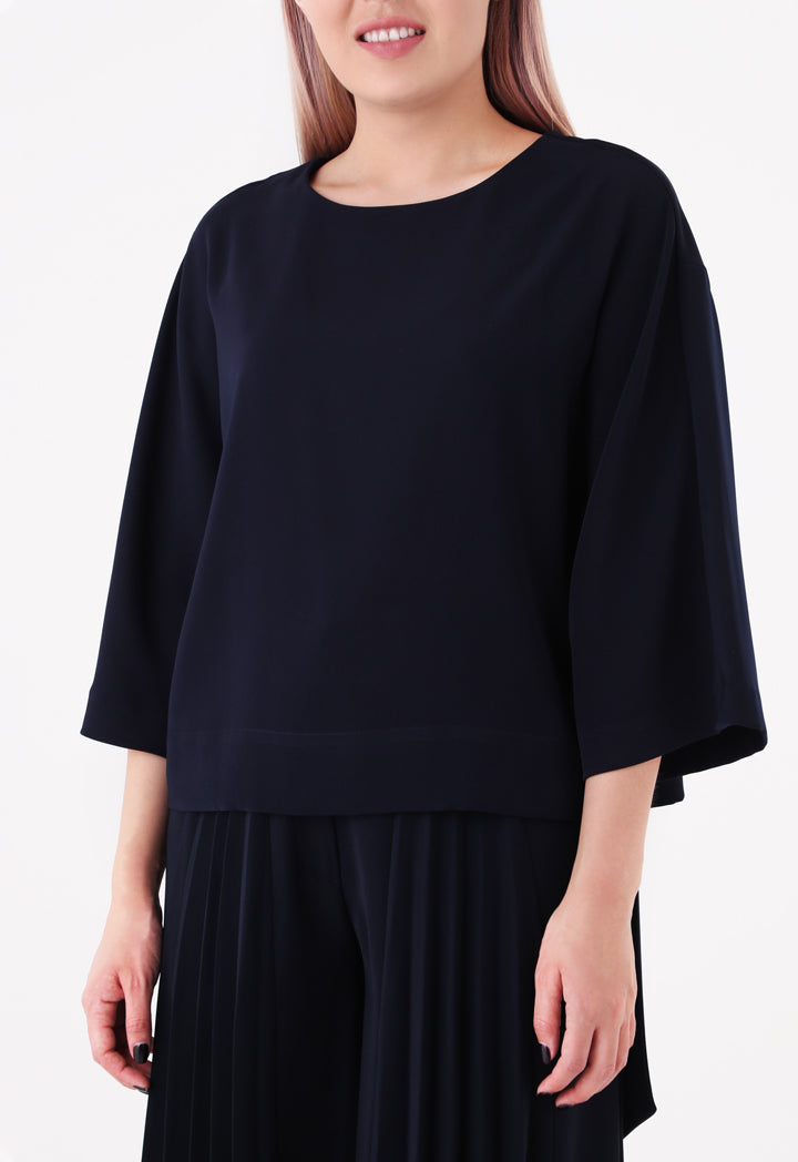 Choice Side Tie Hem Blouse Navy