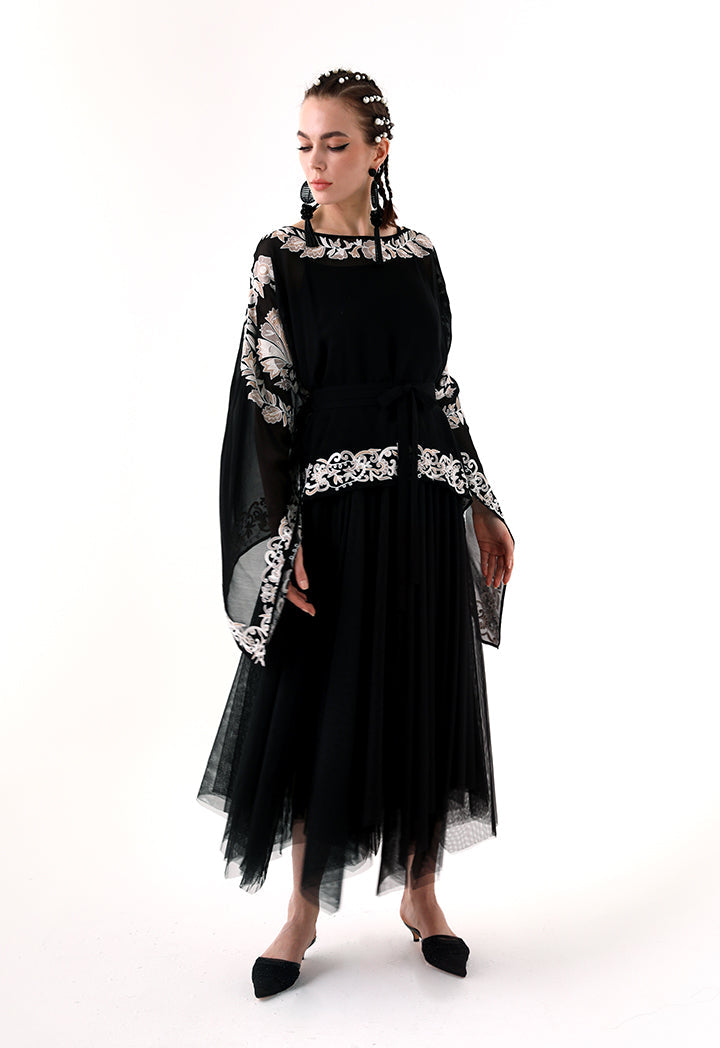 Choice Embroidered Sheer Kaftan Blouse Black - Wardrobe Fashion