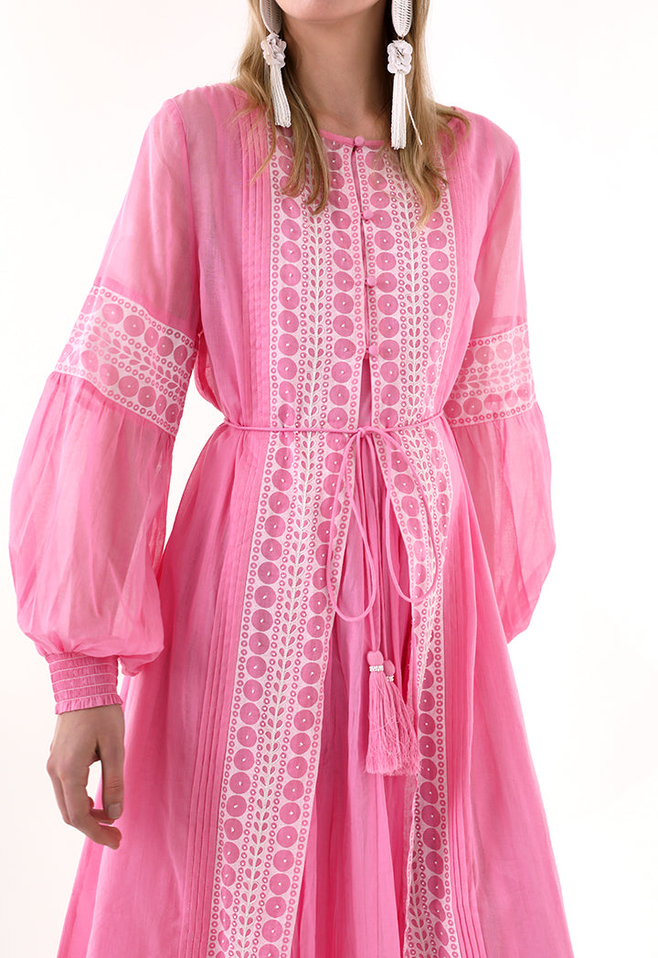 Choice Printed Beadwork Abaya Pink - Wardrobe Fashion