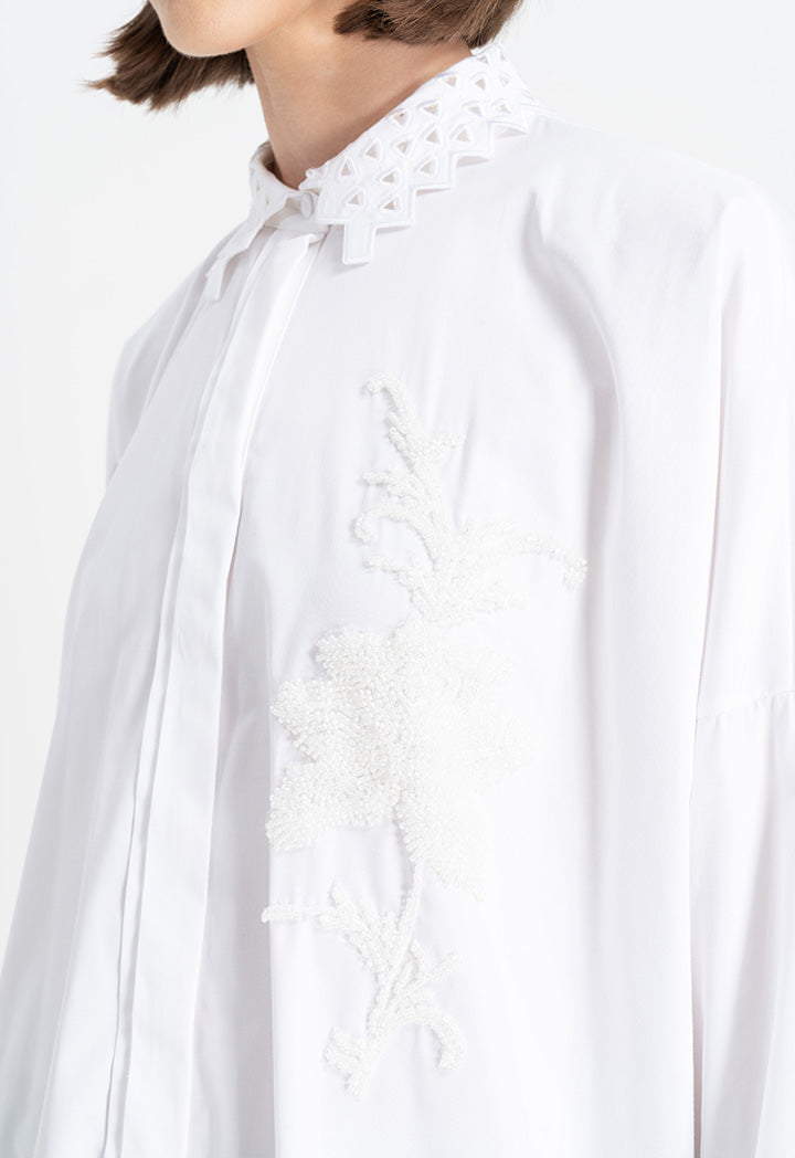 Choice Solid Embroidered Detail Shirt Off White