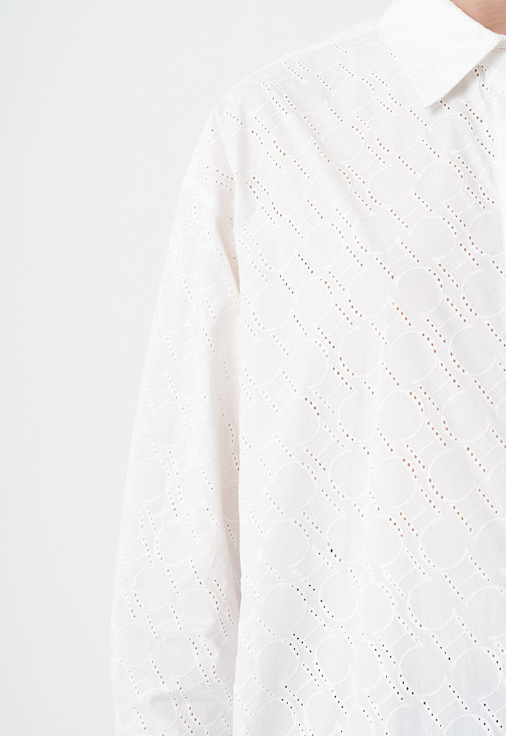 Choice Solid Monogram Schiffli Shirt  Off White