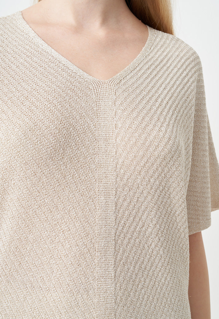 Choice Solid V-Neck Textured Blouse Cream