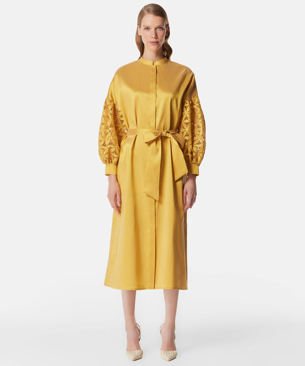 Machka Sleeve Detail Midi Dress With Belt Yellow