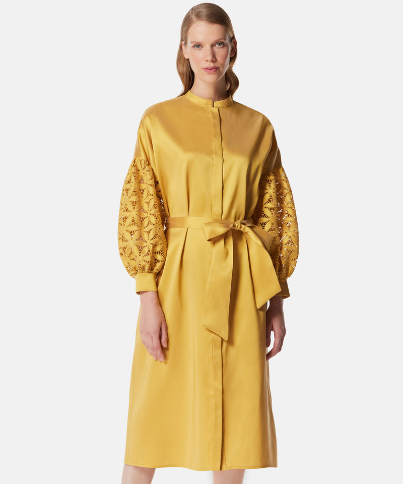 Machka Sleeve Detail Midi Dress With Belt Yellow