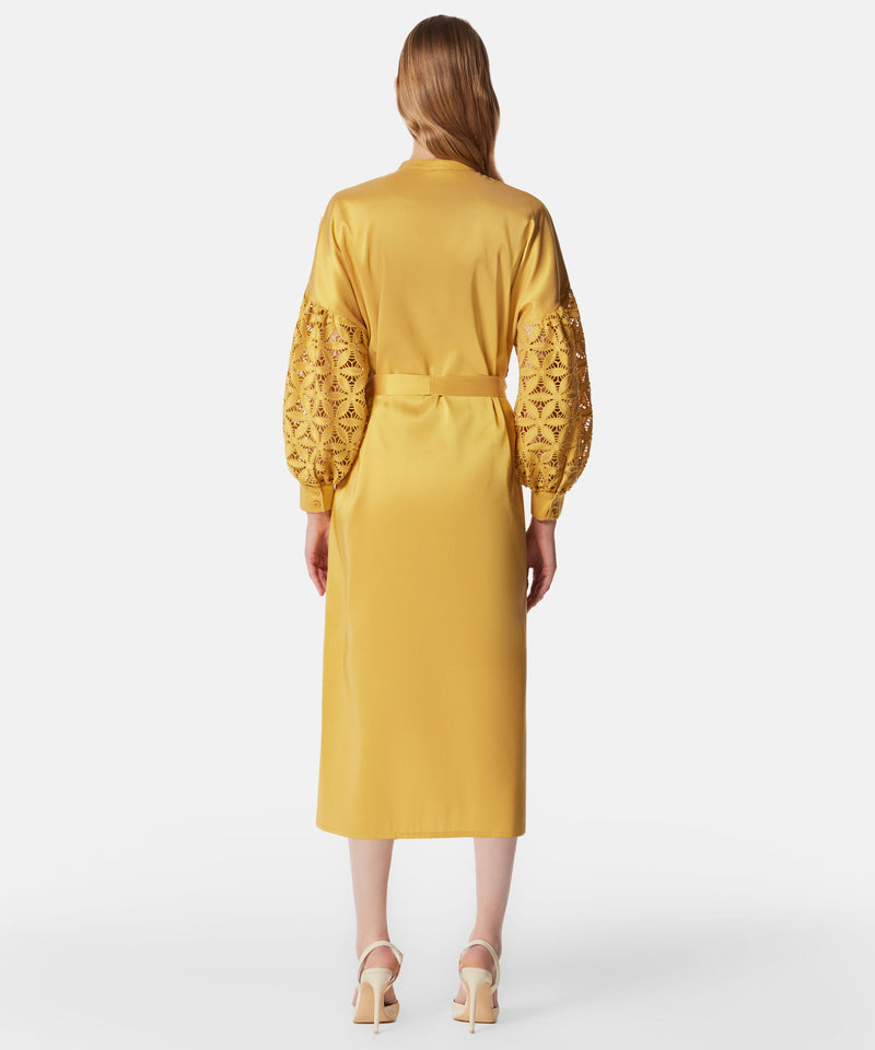 Machka Sleeve Detail Midi Dress With Belt Yellow