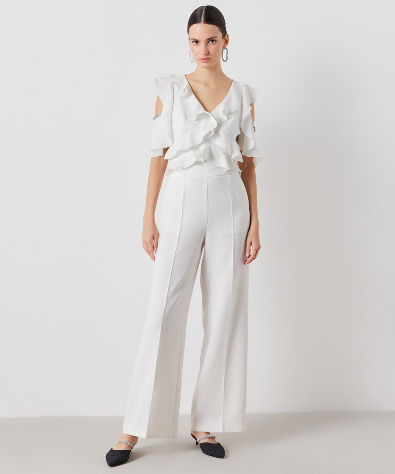 Ipekyol Ruffle Effect With Stone Detail Jumpsuit Off White