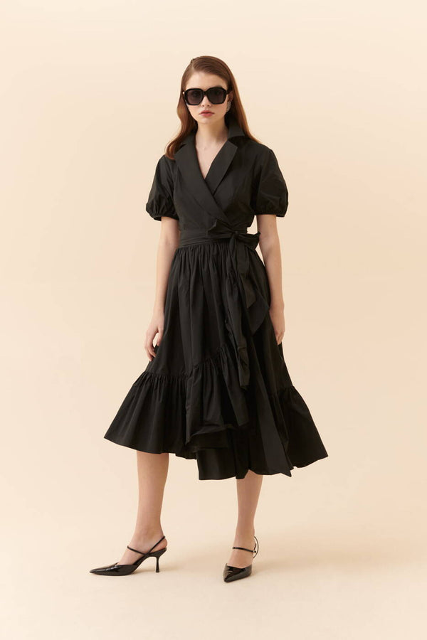 Roman Taffeta Evening Midi Dress Black