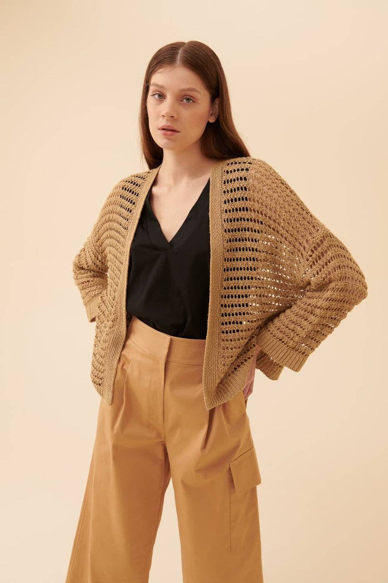 Roman Knitted Open Front Cardigan Brown