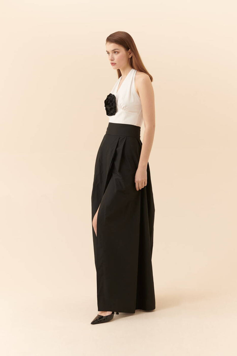 Roman Solid Taffeta Long Skirt Black