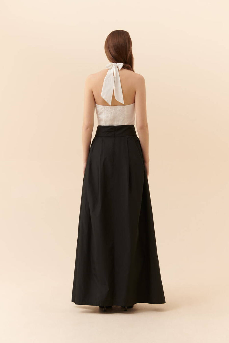 Roman Solid Taffeta Long Skirt Black