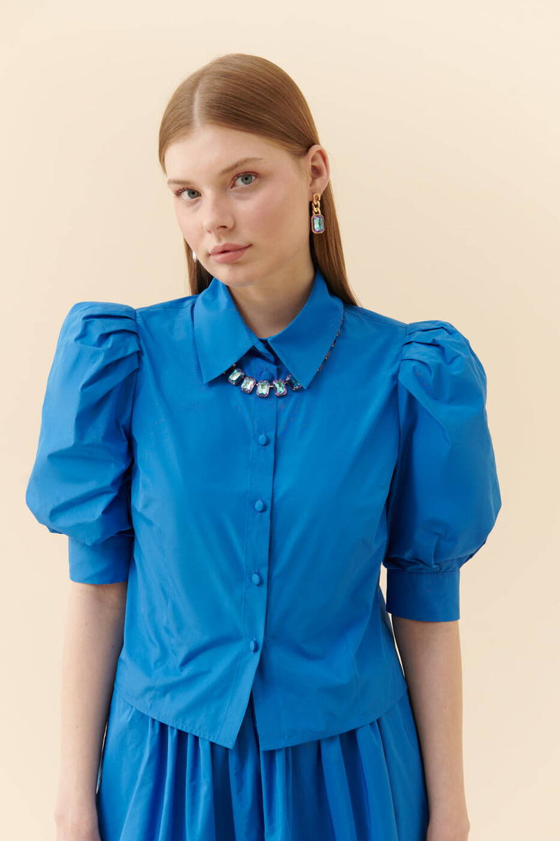 Roman Short Watermelon Sleeve Detailed Shirt Blue