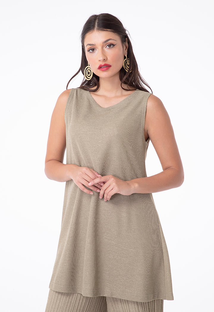 Choice Linen Jersey Sleeveless Blouse Khaki