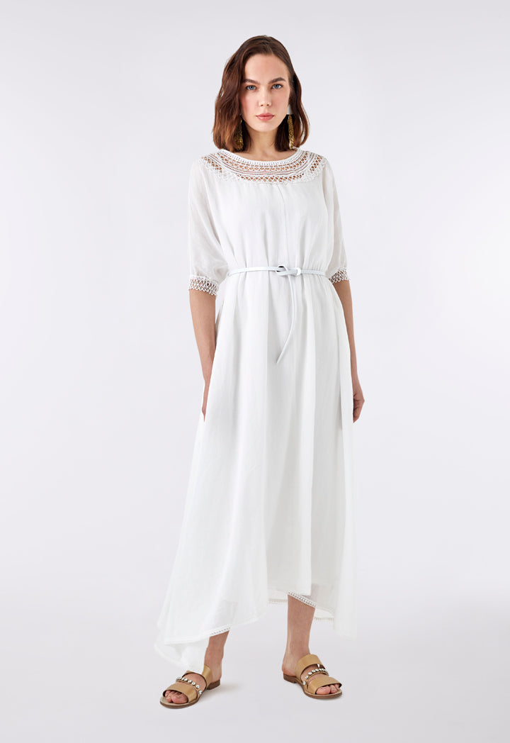 Choice Embroidered Neckline Maxi Dress Off White - Wardrobe Fashion