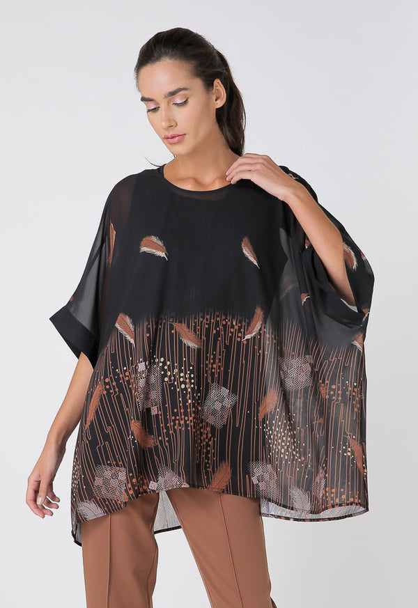 Choice Printed Wide Blouse With Plain Inner Black