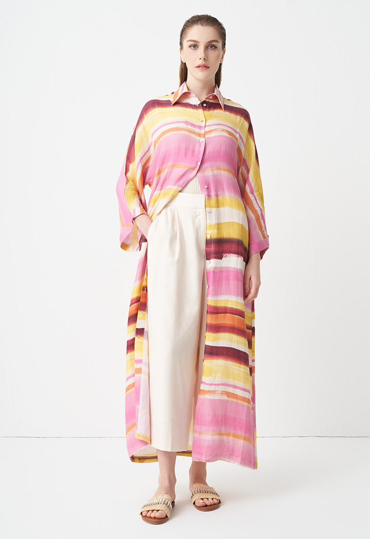 Choice Printed Belted Maxi Shirt Dress  Pink Print