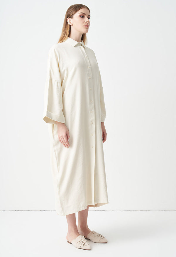 Choice Solid Maxi Shirt Dress Cream