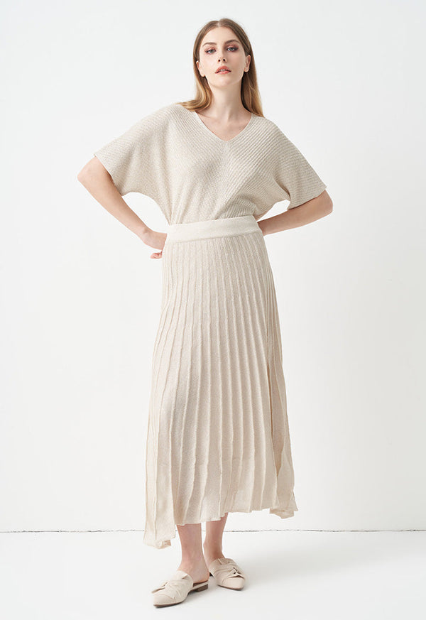 Choice Solid Pleated Midi Skirt Cream