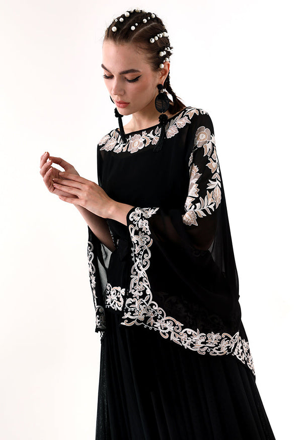 Choice Embroidered Sheer Kaftan Blouse Black - Wardrobe Fashion