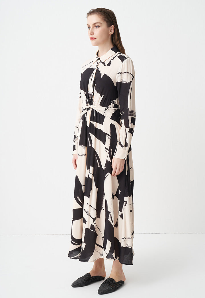 Choice Printed Dress With Twisted Detail  Black