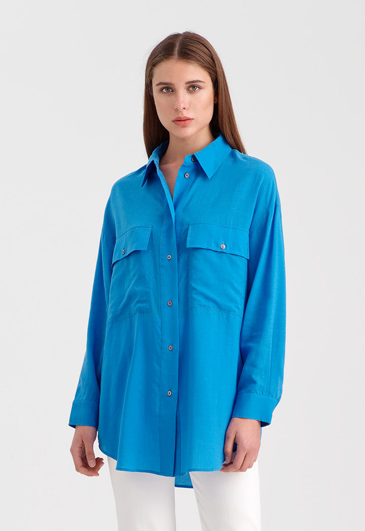 Choice Basic Double Pocket Shirt Blue