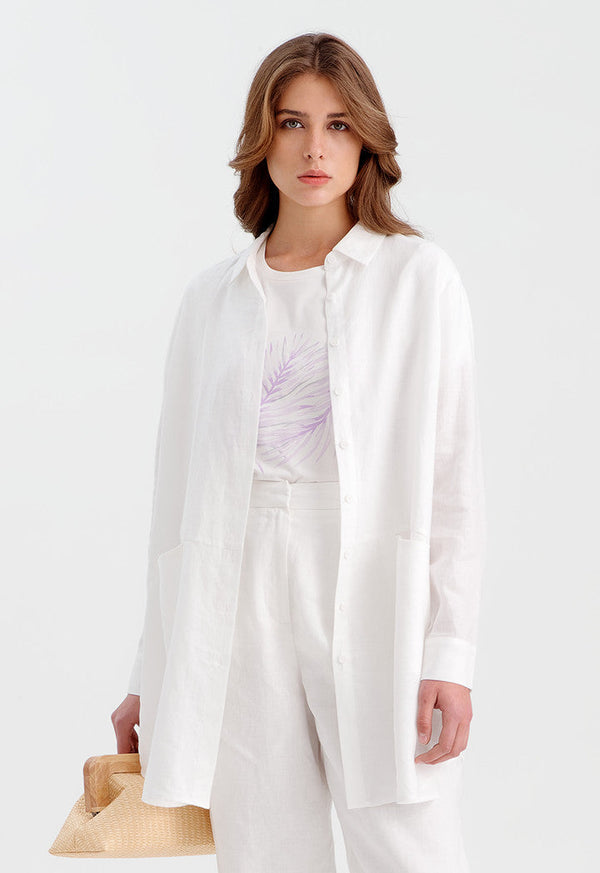 Choice Solid Oversize Shirt With Pockets Off White