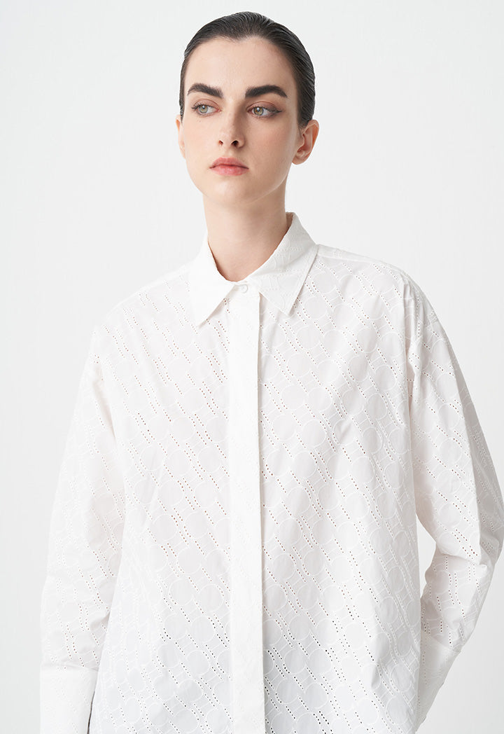 Choice Solid Monogram Schiffli Shirt  Off White