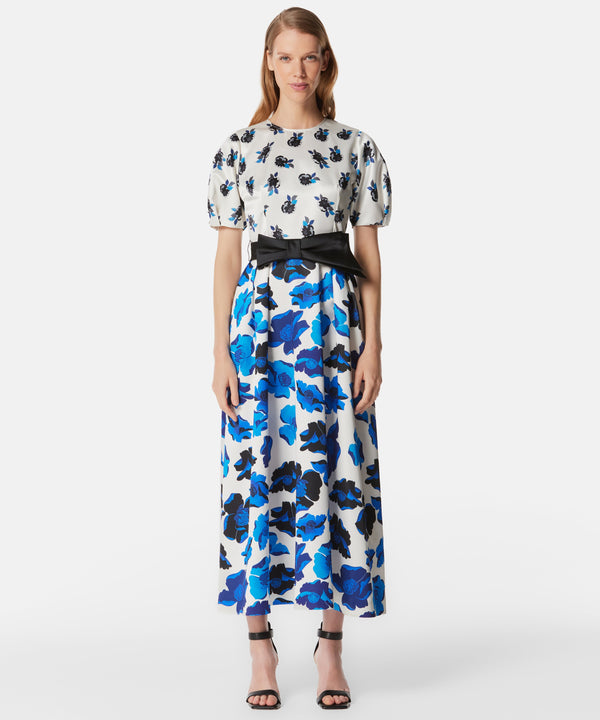 Machka Printed Dress With Bow Detail Belt Ecru