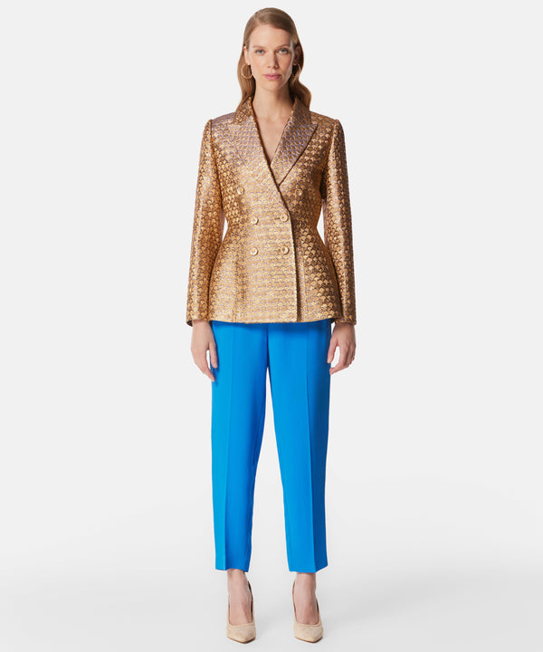 Machka Jacquard Double Breasted Blazer Gold